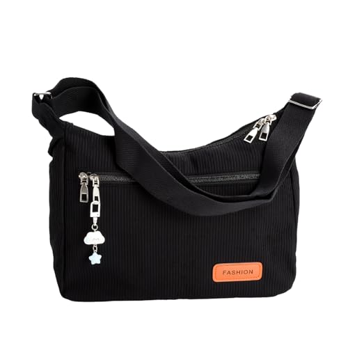 FIUTEKO Sac Bandoulière Femme en Velours Côtelé, Sac Demi-Lune Léger avec Sangle Réglable et Pendentif Étoile et Nuage - Sac Crossbody Élégant pour...