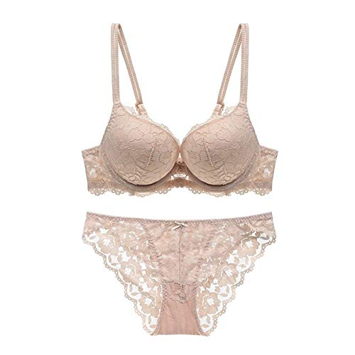 Nieuwe sexy kanten beha set stevige bloem driekwart vrouwen ondergoed (Color : Khaki, Cup Size : 80C) - Afbeelding 8