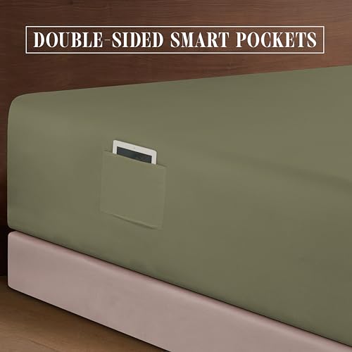 Elegant Comfort Luxurious 1500 Premium Hotel Quality Microfiber 4-Piece Sheet Set, 18-24 Inches Deep - Extra Deep Pocket Sheets - Ultra Soft 4PC Deep Pocket Sheets, Queen, Sage/Green