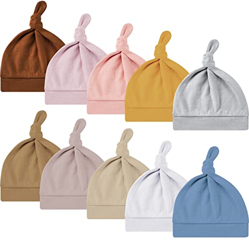 Image of 10 Pcs Baby Newborn Hats Set Stretchy Knot Beanie Hats for Boy Girl Baby Cute Cap Infant Beanies, 10 Colors, 0-6 Months