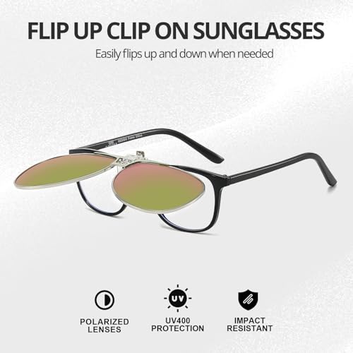 Image of Trysee Polarized Clip on Sunglasses Over Prescription Glasses Aviator Style UV400 Protection Flip Up TS-CO-013