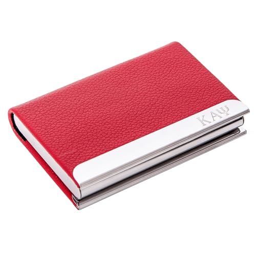 Desert Cactus Kappa Alpha Psi Business Card Holder Fraternity KAP Divine 9 D9 Stainless Steel Metal with Magnetic Closure and Laser Engraving (Red Faux Leather)3