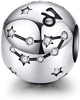 LaMenars 12 Constelación Abalorios Charms Plata de Ley 925, Abalorios de Zodiaco Compatible con Pulsera Pandora & Europeo, Regalo de Cumpleaños Significativo (Capricornio (12.22-1.19))