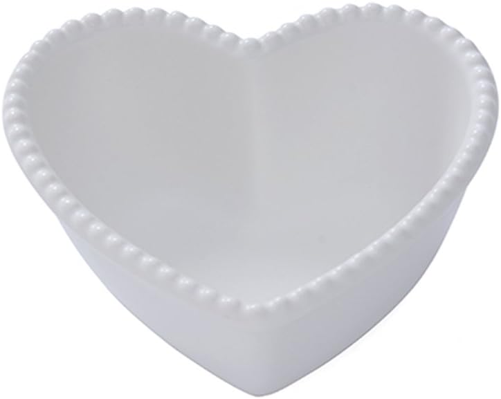 CHOOLD Ceramic Heart-Shaped Pudding Bowls with Beads Edge Baked Bowls Dessert Bowls Oven Bowls Creme Ramekin Souffle Ramekin(White), Set of 4