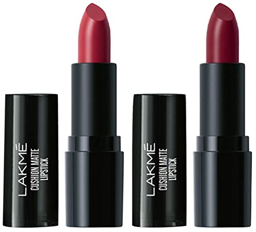 Image of Lakme Cushion Matte Lipstick, Red Wine, 4.5 g & Lakme Cushion Matte Lipstick, Burgundy Bloom, 4.5 g