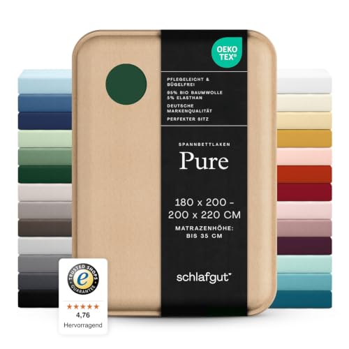 schlafgut Pure Spannbettlaken 180x200 cm Bio-Baumwolle Jersey, Green Deep – Ansicht 1