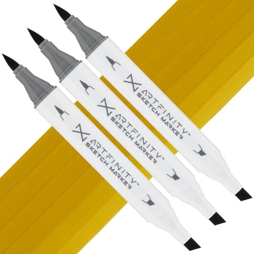 Artfinity Sketch Markers - Set of 3 - Mustard Y6-6, Vibrant, Professional, Dye-Based Alcohol Markers for Artists, Drawing, Travel, & More