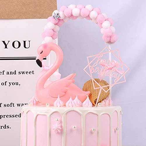 Hileyu 3 stuks Flamingo Happy Birthday Cake Toppers Decoratieset Haarbal Boog Cake Toppers 3D Flamingo Verjaardagstaart Decoratie Acryl Cake Topper voor Bruiloft/Meisjes Kinderen Verjaardagsfeest - Image 7