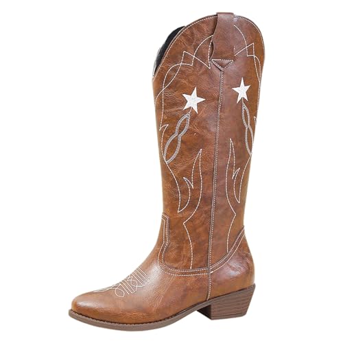 Botas De Mujer Estilo Cowboy Cana Alta con Flecos Comodas Negras Tacon Bajo Elegantes Bordado Tacon Ancho Moda Marrones Vaquera Casual Botas Cowboy De Mujer Ideales Para Temporada Otono Invierno.