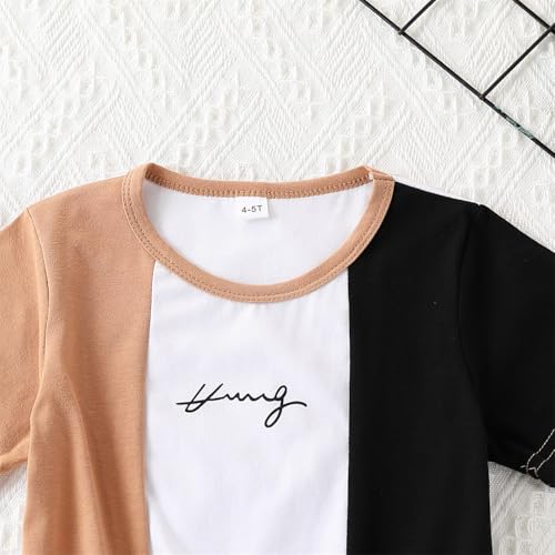 Image of Ayzozuy Boy Clothes Colorblock Top + Drawstring Waist Shorts 2 Pieces Kid Summer Outfits Set