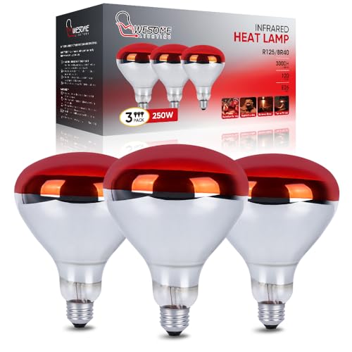 Wesome Lighting 3 Pack 250W Heat Lamp Bulbs for Chicks, R40 Brooder Heat Lamp for Chickens, Infrared Reflector Heat Bulbs for Brooder Heater, Incandescent Heating Bulb for Pet, Bathroom, Food