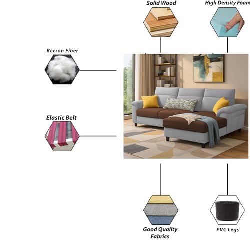 Image of Casaliving Seams RHS 4 Seater L Shape Sofa for Living Room (Brown Grey Fabric) Premium Fabric Sofa