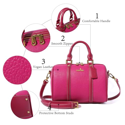 Image of Angel Kiss Women Satchel Purses and Handbags Vegan Leather Boston Barrel Bag Top Handle Shoulder Purse with Crossbody Strap | Vegan Leather