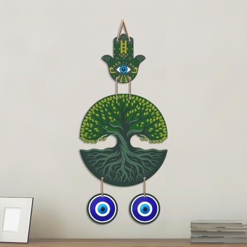 Image of Artvibes Green Tree of Life Evil Eye Wall Decor for Main Door Entrance | Nazar Suraksha Hanging for Home Living Room Office | Vastu Feng Shui Positive Energy Decorative Gift Item (WH 85124N)