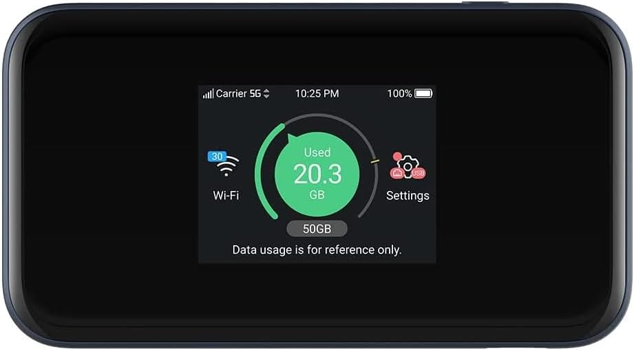 MU5001 5G Unlocked portable low cost travel WiFi, connects 32 devices, 8 hours long lasting battery with Quick Charge, touch screen, UK Spec – Black