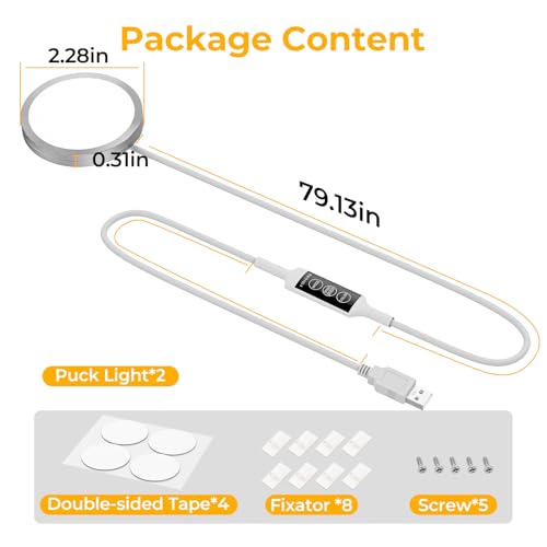Image of Puck Lights 5V Single USB Powered,RGB Color Temperature Adjustable & Dimmable Under Cabinet Light,3D Printer LED Lamp Kit for Cabinet,Wardrobe,Showcase 2 Pack