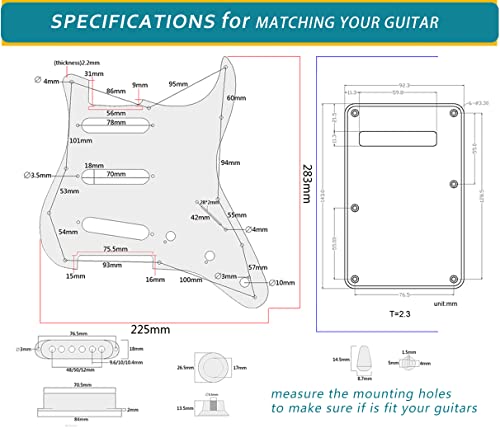 Lamsam Prwired Pickguard Preloaded Single-Coil Sized Humbucker Pickups Fit Strat Style Guitars, Wired Pick Guard Loaded Super High Output Hot Rail Pickup 5-Way Blade Switch Cts Pots, White #TOP4