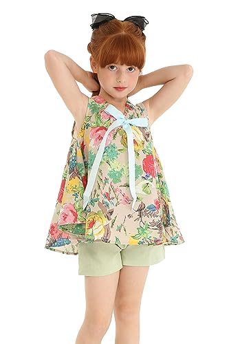 Image of Mud Kingdom Little Girls Shorts Sets Floral Pattern Summer Sleeveless 2 Piece Outfits