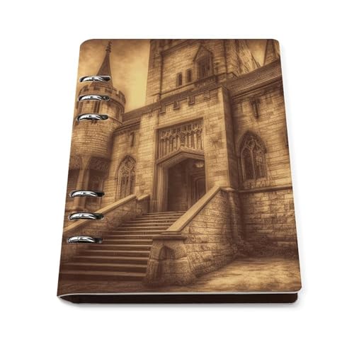 Classeur à anneaux A5 rechargeable cuir PU château médiéval pour planificateur