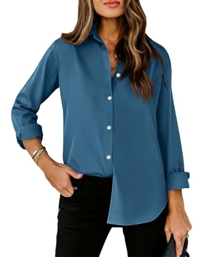 Image of siliteelon Striped Button Down Shirts Women Cotton Long Sleeve Work Blouses