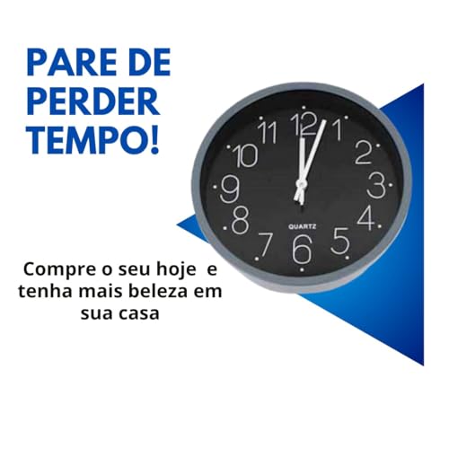 Relógio de Parede Grande Silencioso Moderno Fundo Branco Preto 30cm (PRETO BORDA CINZA)