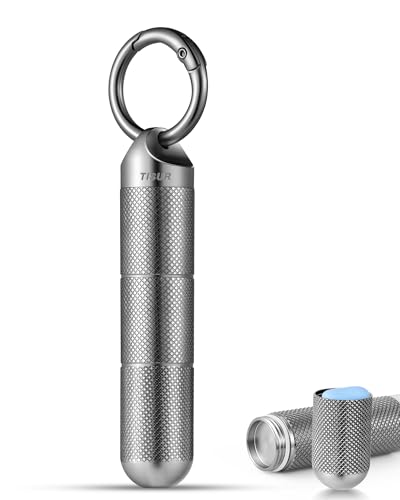 Image of TISUR Titanium Keychain Pill Holder Small Metal Pill Case | Portable Waterproof Pill Container,Travel Pill Bottle Box for Purse