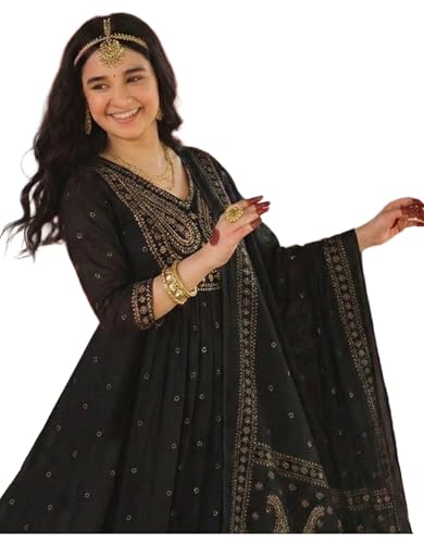 Image of GoSriKi Rust Anarkali Kurta Set for Women with Dupatta | Cotton Kurti Set for Woman | Embroidered Anarkali Suit for Women Kurti Pant Set with Dupatta | Suit Set for Women Latest