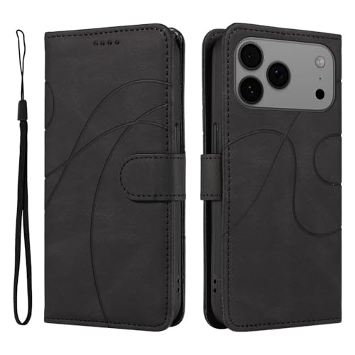 Étui rabat magnétique iPhone 16 cuir noir portefeuille amovible Housse