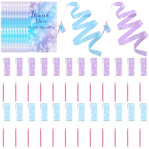 Image of Soulchen 20 Pack Pink and Green Witch Party Favors Witch and Theme Wands with Thank You Cards Pink Green Dance Ribbons Birthday Party Favors Dance Streamers Gift(20 Pcs,Snowflake)