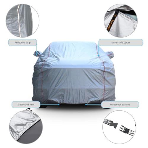 Image of Tecoom Hard Shell Truck Car Cover Waterproof UV-Proof Windproof Zipper Design with Straps Buckle Fit for Ford F150 Ram 1500 Chevy Silverado Toyota Tundra GMC Sierra Full Size Truck Length Up to 212 inch
