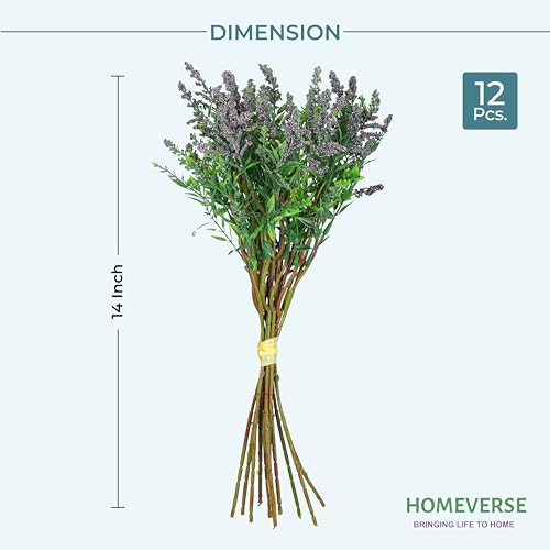 Image of HOMEVERSE Fresh Lavender 12Pcs Lavender Fake Plant 14Inch Height Bouquet, Green Stems Bundled for Decorative Items for Diwali, Home, Room, Office, Bedroom, Anniversary, Deepawali (Dark Purple)