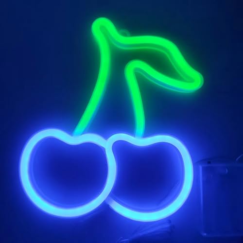 Image of Cherry Neon Signs Aesthetic Decor for Birthday Fruit Themed Party Favors,Baby Shower Decorations,Girls Bathroom Christmas Wall Art,USB or Battery Powered