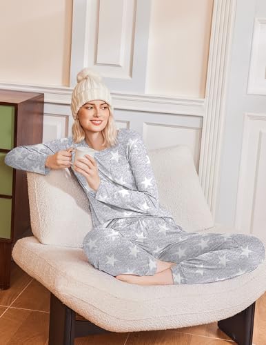 Image of Ekouaer 2 Pack Womens Pajama Sets Long Sleeve Pjs Soft Comfy Lounge Set