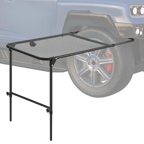 Pasimy Vehicle Tire Mounted Steel Camping Table Adjustable Travel Camping Table 40'' x 20'' x 33'' for Car Camping Picnic Camp Outdoor Cooking BBQ and Party Favor