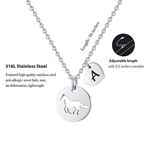 MONOOC Horse Gifts for Girls - Stainless Steel Heart Initial A-Z Necklace, Dainty Jewelry for Women, Teen Girls, Horse Lovers4