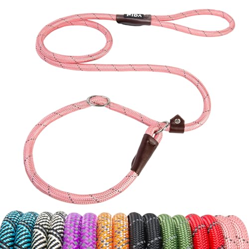 Fida Durable Slip Leads for Dogs 6 FT x 1/2 Heavy Duty Dog Loop Leashes Comfortable Strong Rope Slip Leash for Small Dogs and Puppies No Pull Pet Training Lead with Highly Reflective(1/2 Pink)
