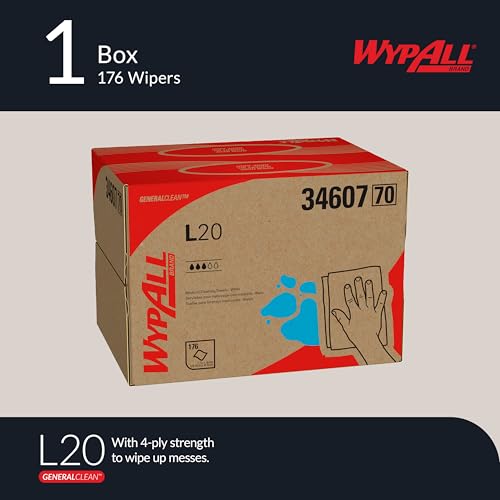 Image of WypAll GeneralClean L20 Cloths Medium Cleaning Wipes (34607), Brag Box, Bulk Paper Wipers, White (1 Pack of 176 Sheets, 176 Sheet Total)