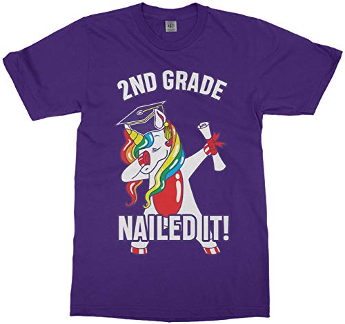 Dabbing Rainbow Unicorn 2nd Grade Graduation Nailed It Youth T-Shirt | M Purple