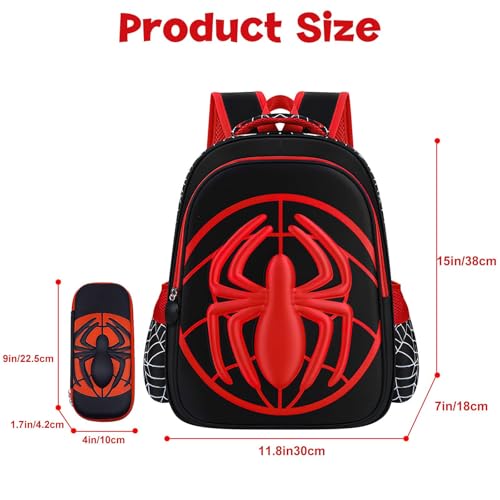 Kids School Backpack,15in Cartoon Spider Schoolbag with Pencil Case 3D Waterproof Book Bag for Elementary Boys Large Capacity Back to School Supplies,Black2
