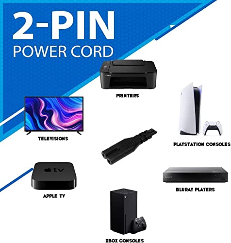 Image of 100FIT 1.5M 2-pin Universal Replacement AC Power Cord Cable Wire for LED TV, Printer, PC Notebook Computer, Play Station,Tape Recorder, Camera