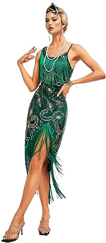 Peacock-inspired 1920s Gatsby Beaded Flapper Sling Dress Womens Vintage Cocktail Dress W/Complete Accessories Set2