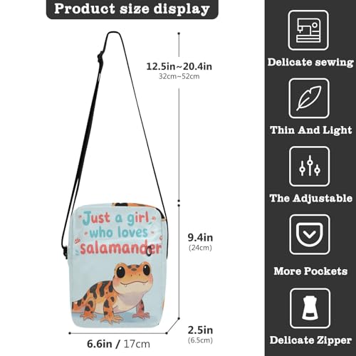 Just A Girl Who Loves Salamander messenger bag for men mens shoulder bags crossbody Cross Body Purse Adjustable Strap for Casual School3