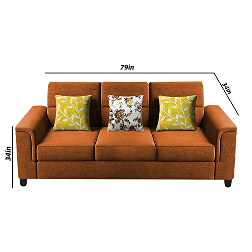 Image of Casaliving Nancy 3 Seater Sofa Set for Living Room | Colour - Orange
