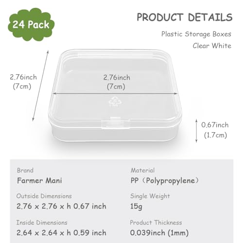 Image of 24 Pack Clear Square Plastic Beads Storage Containers Box (2.76 x 2.76 x 0.67 Inch), Square Bead Organizers for Small items, Crafts, Beads, Coins, Jewelry and Business Cards