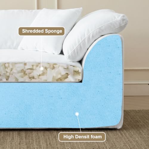 Image of Cloud Couch Sectional for Living Room, Modular L Shaped Boneless Sofa with Chaise, Compressed No Assembly Couch, Deep Seat Chenille Upholstered Convertible Sofa Bed (Snow White)