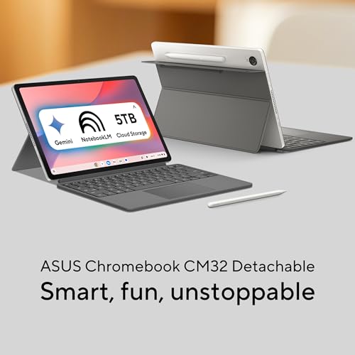 Image of ASUS Chromebook CM32 Detachable (2026),Smartchoice,MediaTek Kompanio 540 Processor,4GB RAM,64GB SSD,Touchscreen,12.1 inch(30.7 cm),Chrome OS,Cloud Titanium,0.64 Kg,CM3206DM4A-TR0118,Thin & Light Laptop