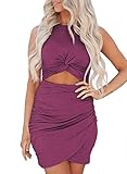 BTFBM Women Sleeveless Casual Summer Crewneck Bodycon Dresses Hollow Out Slim Twist Wrap Short Tank...