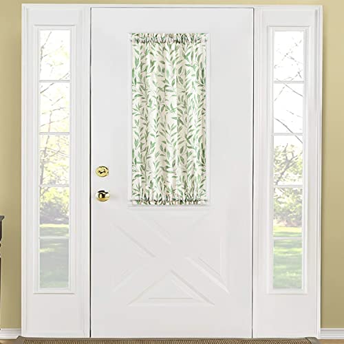 Image of VOGOL Short Sliding Door Curtain, Green Leaves Pattern Linen Textured Door Panels, View Reducing Rod Pocket Drapery for Doorways, 25 x 40 Inches, 1 Pack