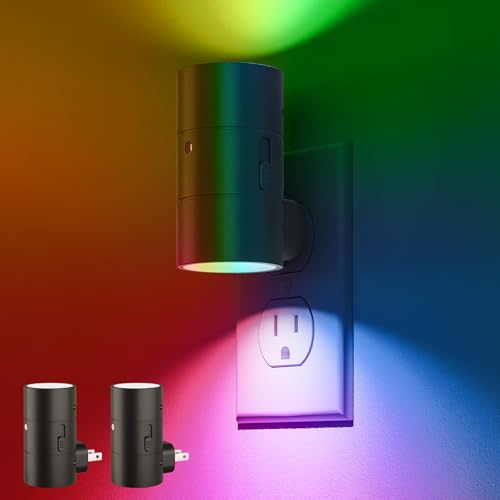 Image of VOLISUN Led Night Light Plug into Wall, 6 RGB Night Lights with Light Sensor, Color Changing Mode, Dimmable Night Light for Christmas, Halloween, Holiday Decor, Hallway, Bedroom Black 2 Pack