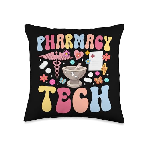 Pharmacy Tech Groovy Pharmacy Technician Day Pharm Tech Throw Pillow